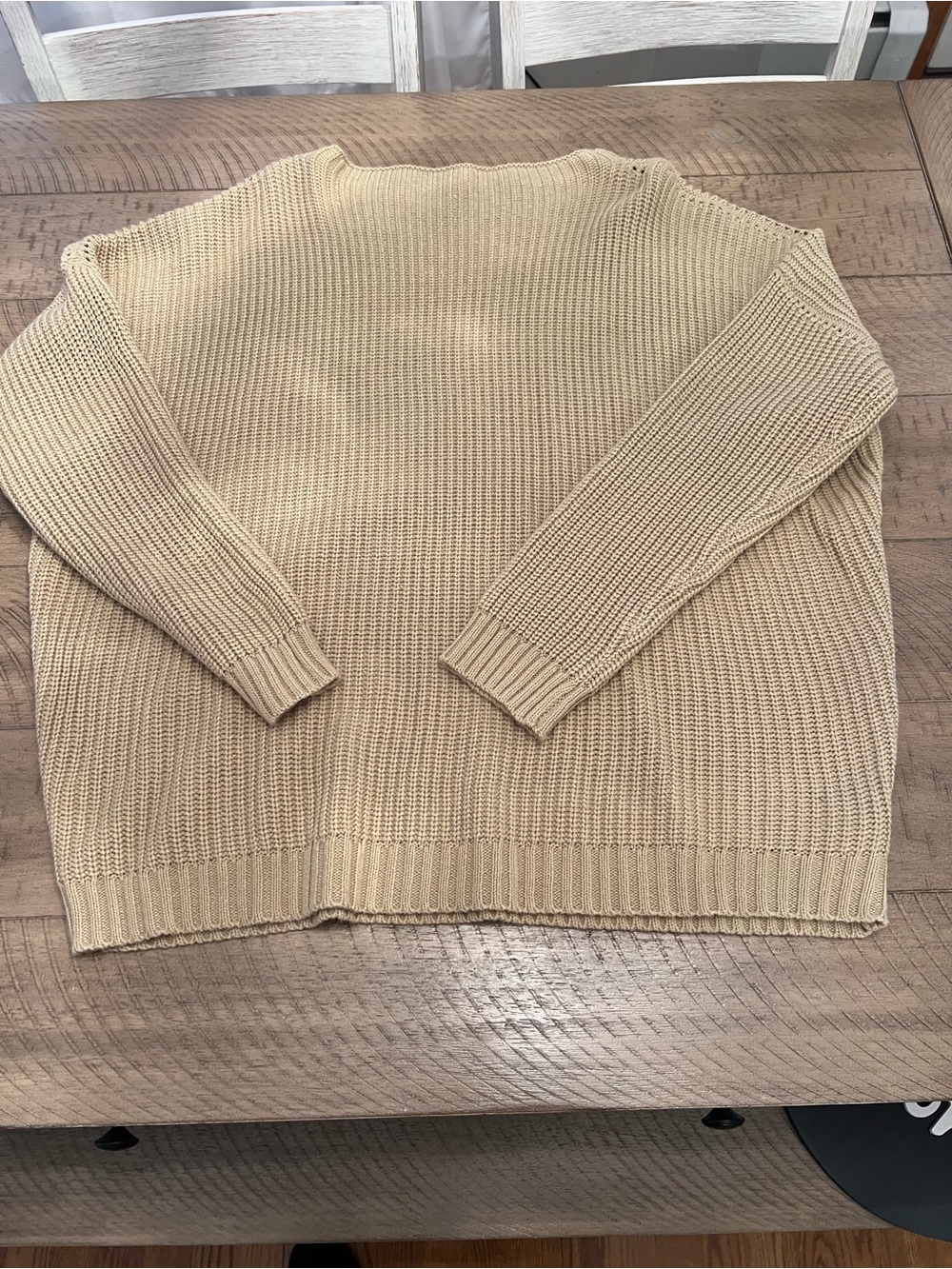 Neutral Ribbed Knit Sweater in Beige